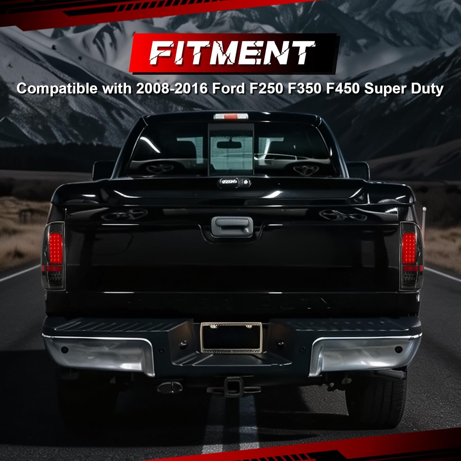 OKSIWA Smoked Full Led Tail Lights Compatible with 2008-2016 Ford F250 F350 F450 Turn Signal,Brake Light,Reverse Light Rear Light Assembly Replacement